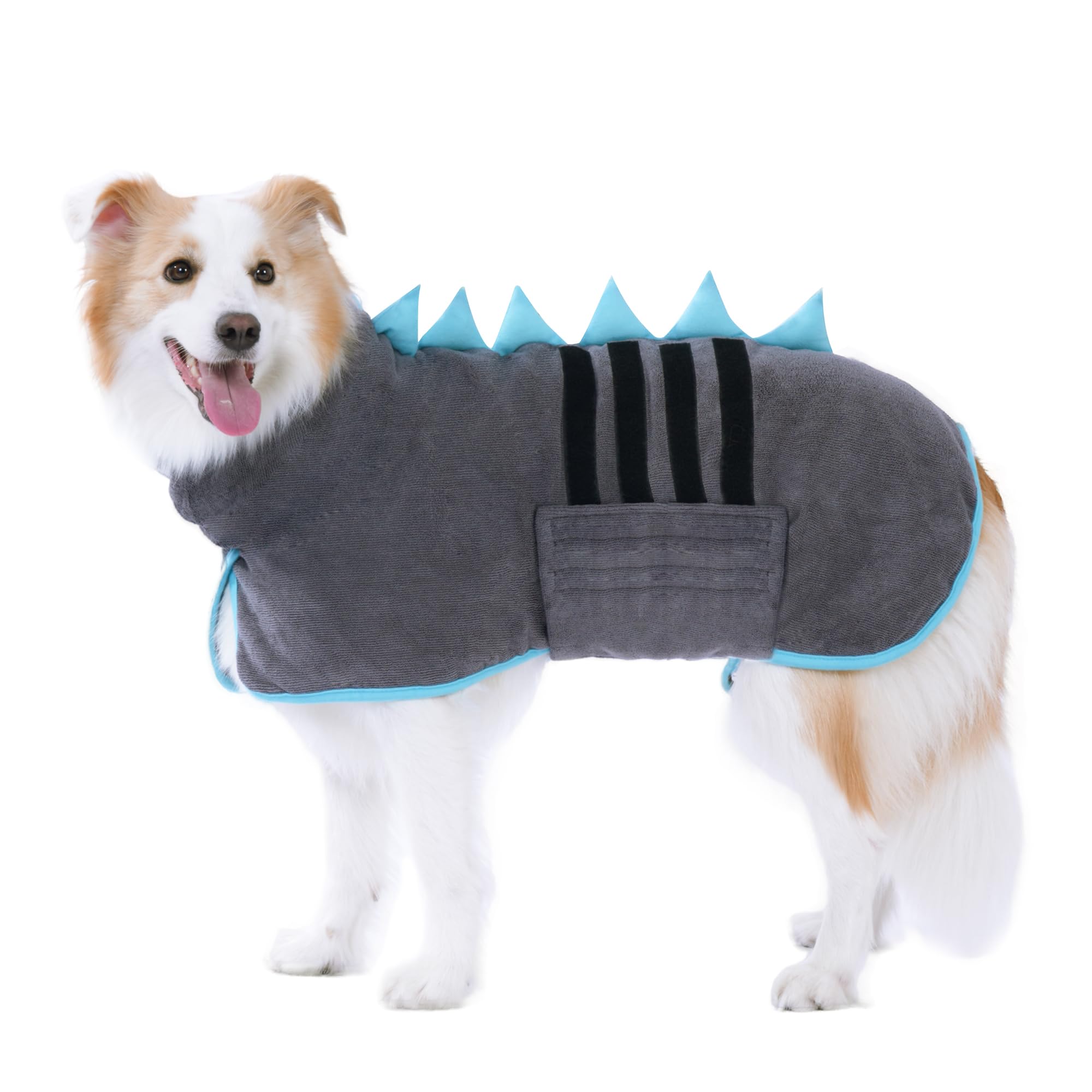 HezzLuv Microfiber Quick Drying Dog Drying Coat, Adjustable Dog Bathrobe Towel Extra Absorbent, Easy to Wear Pet Towel Robe for Baths, Swims & Wet Walks (Grey-Blue, XXL)