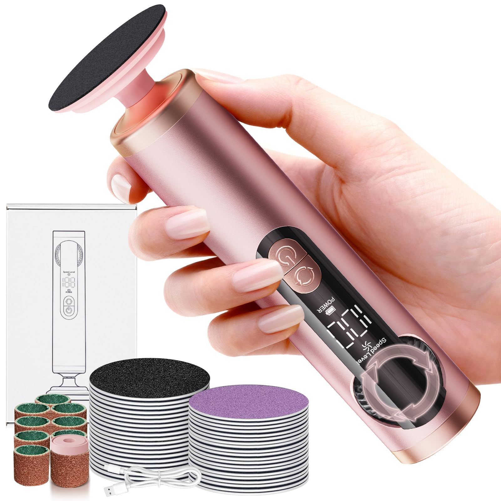 Photo 1 of Electric Foot Callus Remover Rechargeable, Professional Pedicure Tools for Feet with 40PCS Sandpaper Discs, Adjustable Speed Heel Scraper for Cracked Heels, Foot Care Scrubber File for Dry Dead Skin