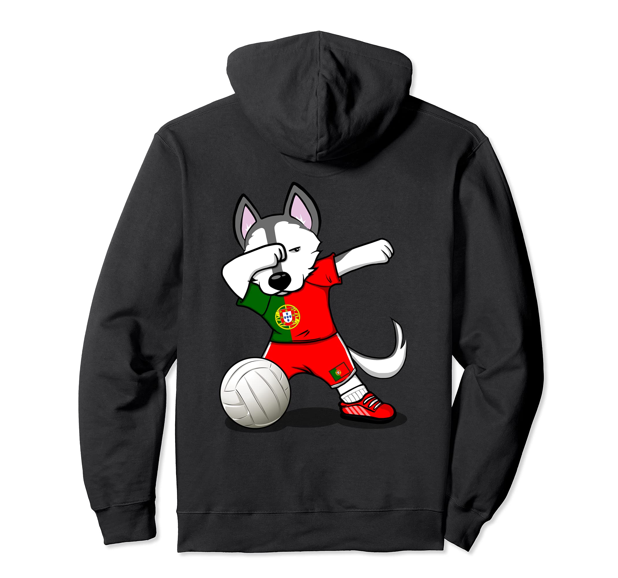 Funny Dabbing Husky Dog Portugal Volleyball Fans Jersey Flag Pullover Hoodie