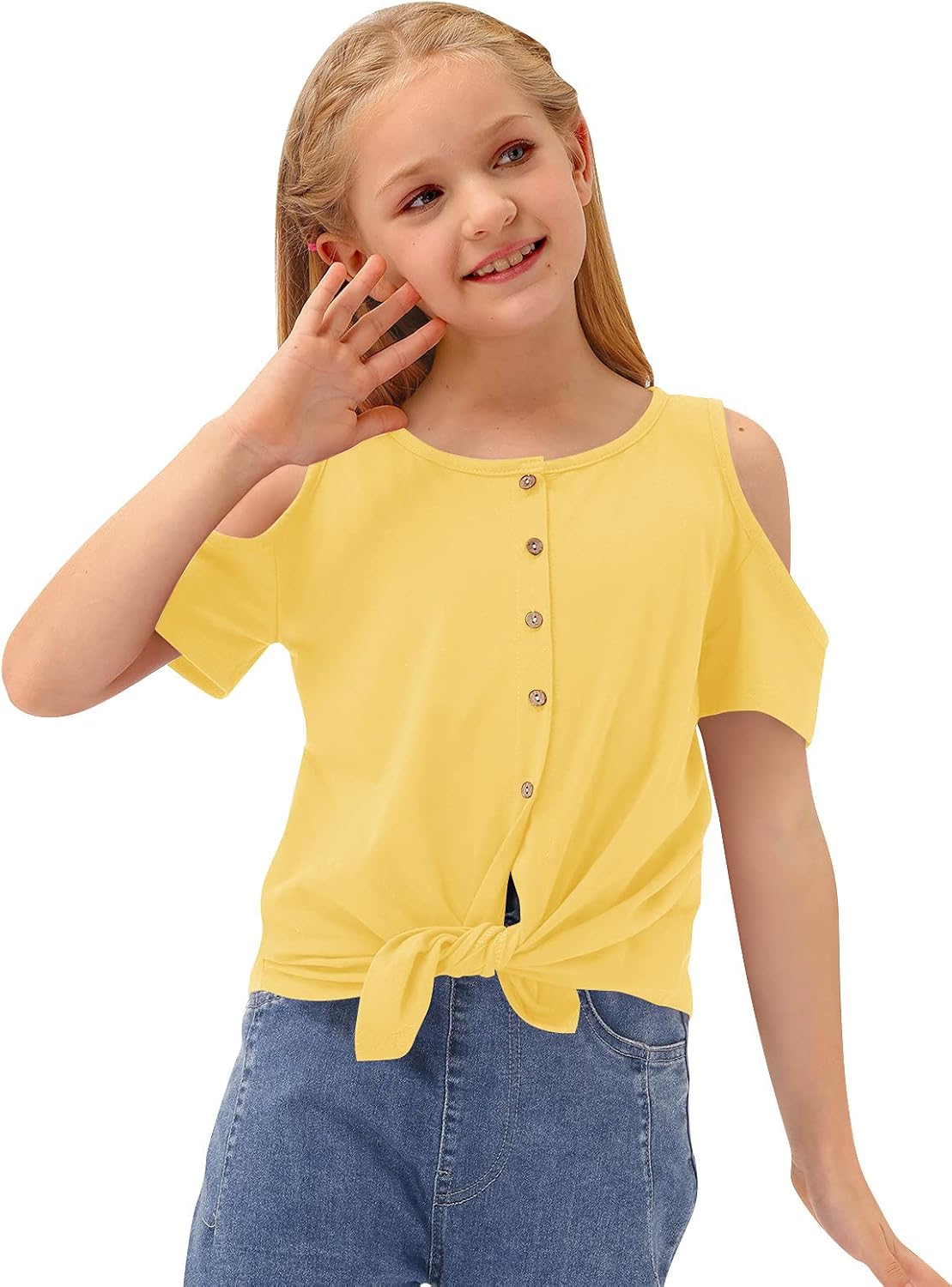 BesserBay Girl's Casual Solid Twist Knot Front Tunic Shirt Cold Shoulder Top 3-12 Years: Clothing