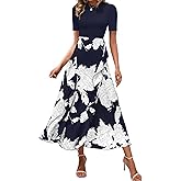 Womens Floral Maxi Dress 2026 Summer Casual Crewneck Short Sleeve Ruffle Flowy Cocktail Wedding Guest Dinner Dresses