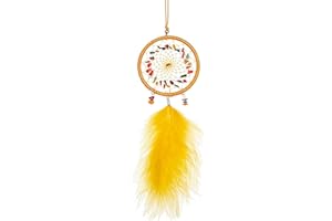 Mini Dream Catchers - Primrose Yellow Turkey Feathers, Handmade Small Dreamcatcher for Car Bedroom Wall Dorm Decor - HOLSM-III