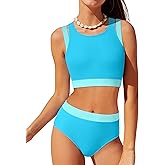MIGU Girls Swimsuit Bikini Two Piece Girls Bathing Suits Adjustable Double Straps Color Block Swimwear for Girls 9-16 Years
