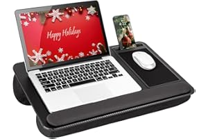 LapGear Home Office Pro Lap Desk with Wrist Rest, Mouse Pad, and Phone Holder - Black Carbon - Fits up to 15.6 Inch Laptops -