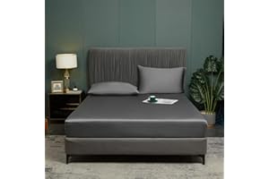 3Pcs Cooling Bamboo Fitted Sheet King Set Grey, 100% Organic Viscose Derived from Bamboo Double Bed Bottom Fitted Sheet Luxur