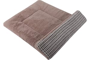 Vetasac Reversible Dog Bed Mat with Plush and Corn Velvet,Soft Warm Pet Cushion, Dual Purpose Washable Sleeping Mattress Bed for Small Medium Large Dog and Cat XB004 (30"x20", Khaki)