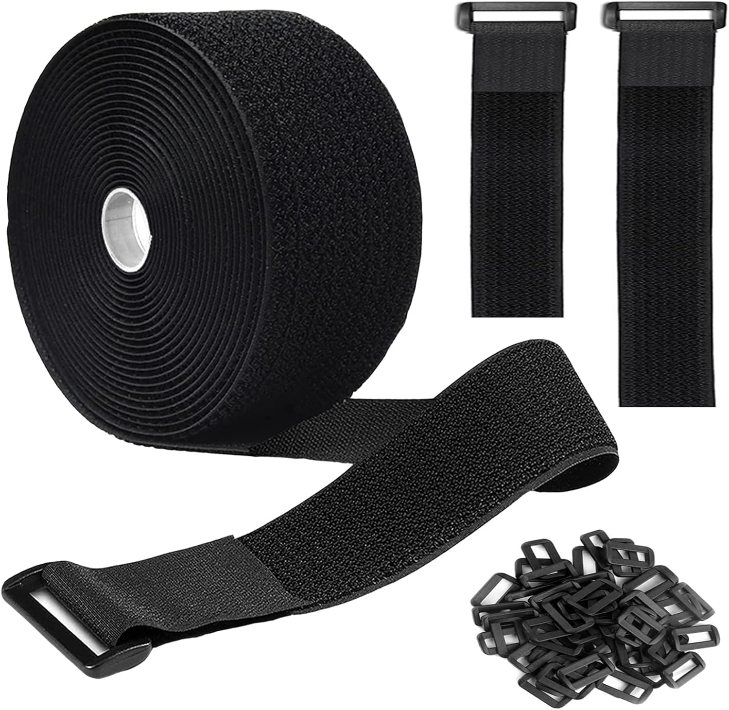 16Ft 2 inch Wide Cable Ties with 15 Buckles, Reusable Heavy Duty Hook and Loop Straps, Adjustable Straps for Home, Office, Desk, Wire, Cord Wraps, Cable Management Storage Straps, Black