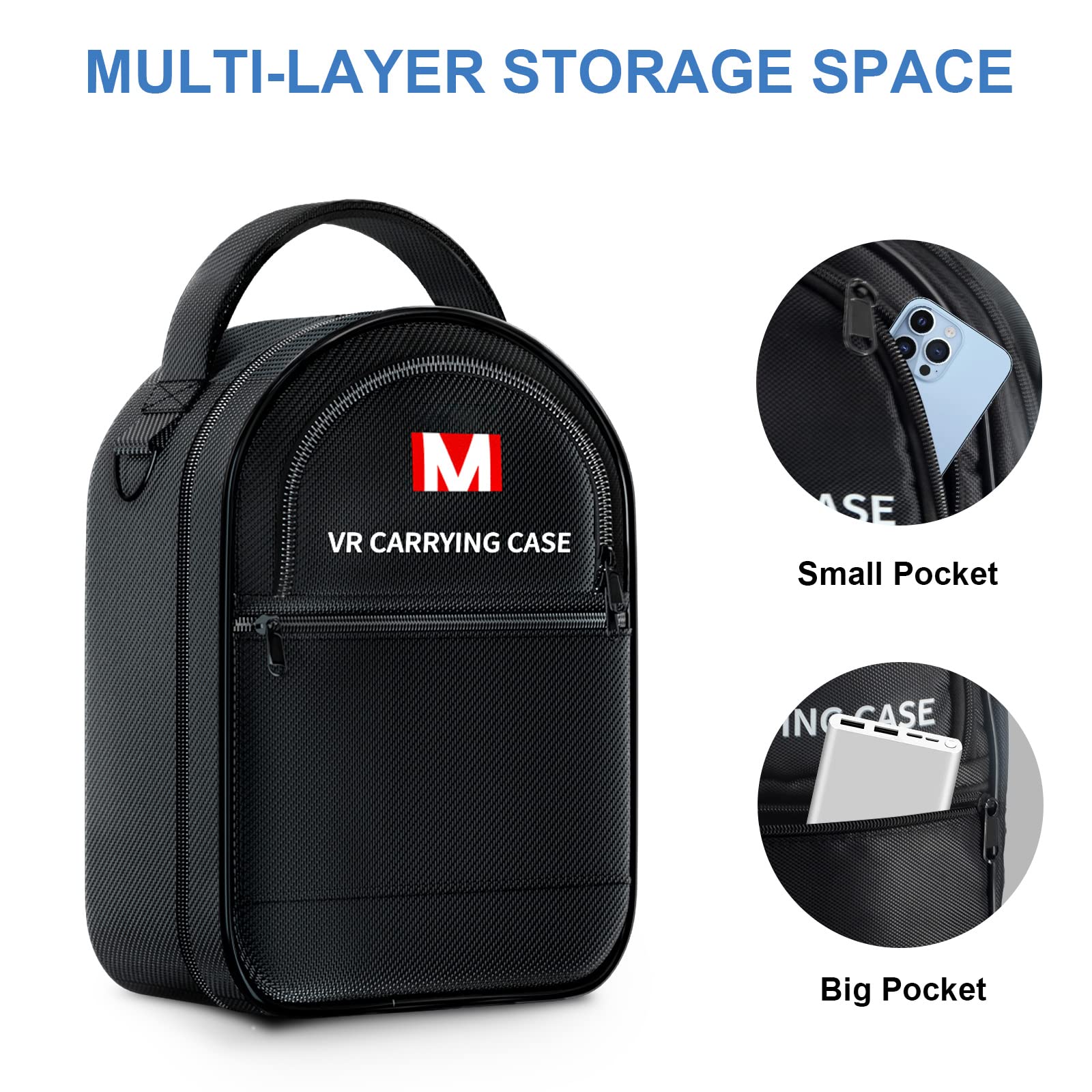 TOENNESEN Hard Carrying Case for Meta Quest 3/Oculus Quest 2/Vision Pro VR Headset with Elite Strap, Touch Controllers & Other Accessories, with Strap & Lens Protector, for Travel and Home Storage