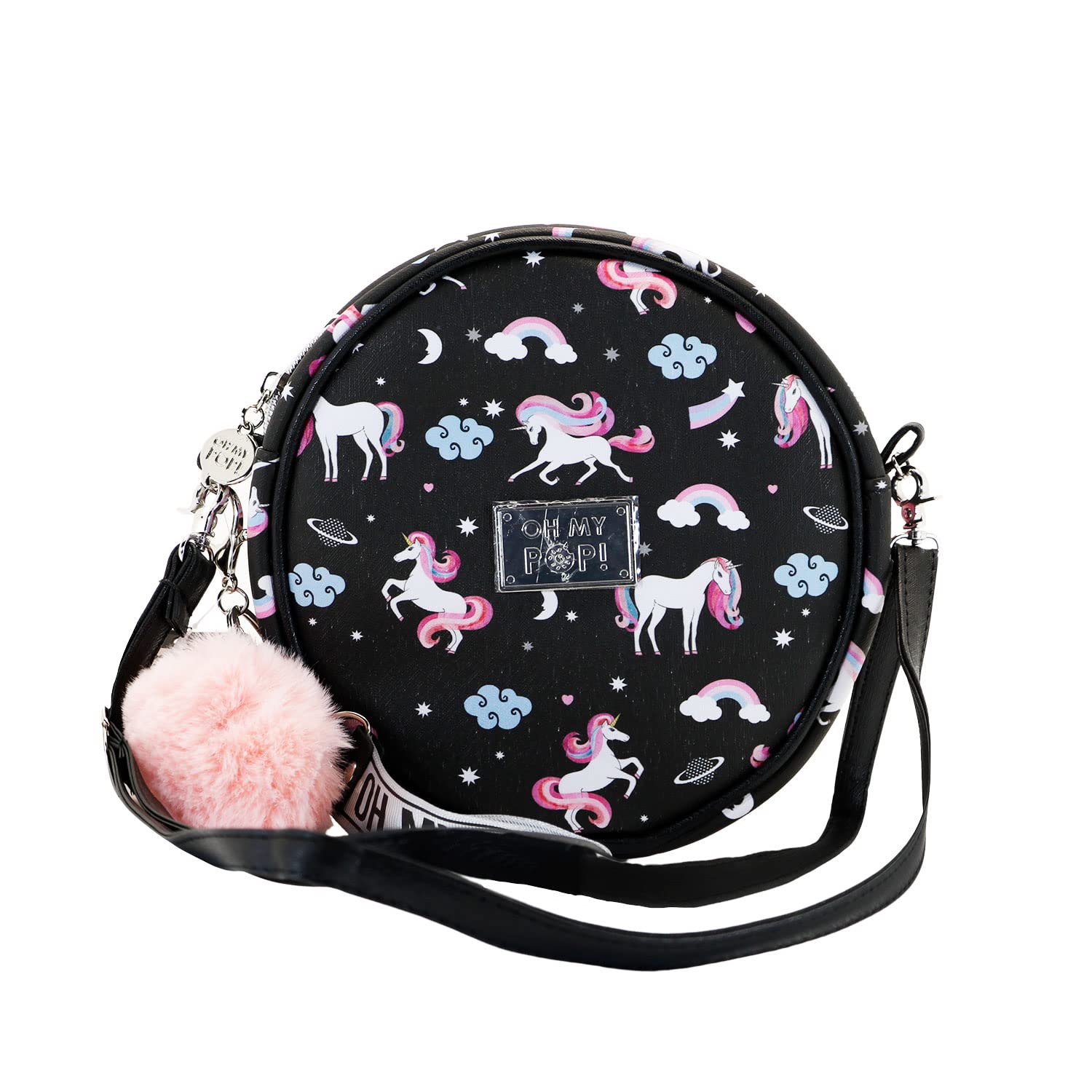 Oh My Pop! Unicorn-Round Shoulder Bag, Black, 18.5 x 18.5 cm