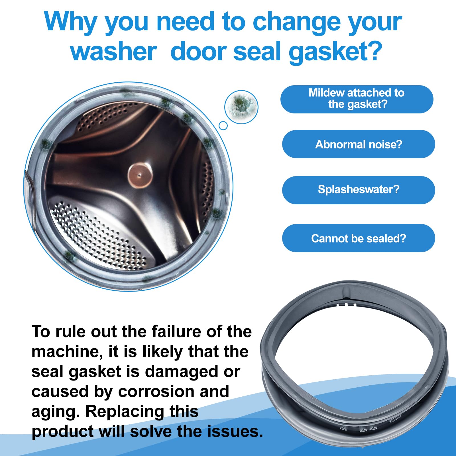 Upgraded 4986ER0004F Washer Door Gasket Boot Seal Compatible with LG Front Load Washer Door Seal, Length: 17.2 inch, Kenmore Door Boot Seal Parts WM2250CW, WM2101HW, WM2050CW, WM2301HR Door Seal