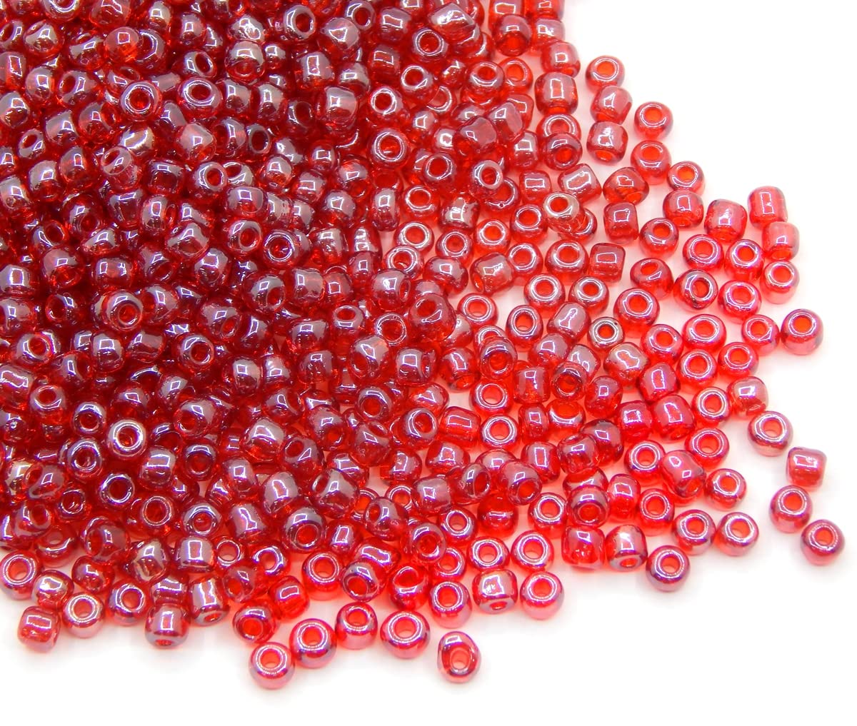 Pack of 1100 Glass Seed Beads 4 mm, 6/0, Pony Beads, Clear Mini Children's Beads, Seed Beads (Red Shimmer)