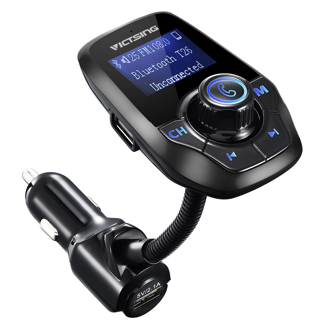 VicTsing Manos Libres Bluetooth Coche Transmisor FM Radio Musica Receptor Altavoz Bluetooth