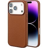 Compatible with iPhone 17 Pro Max Leather Case – Premium Litchi Grain Real Leather Cover Compatible with MagSafe, Slim Protective Case with Soft Microfiber Lining, Shockproof, 6.9 inch Brown