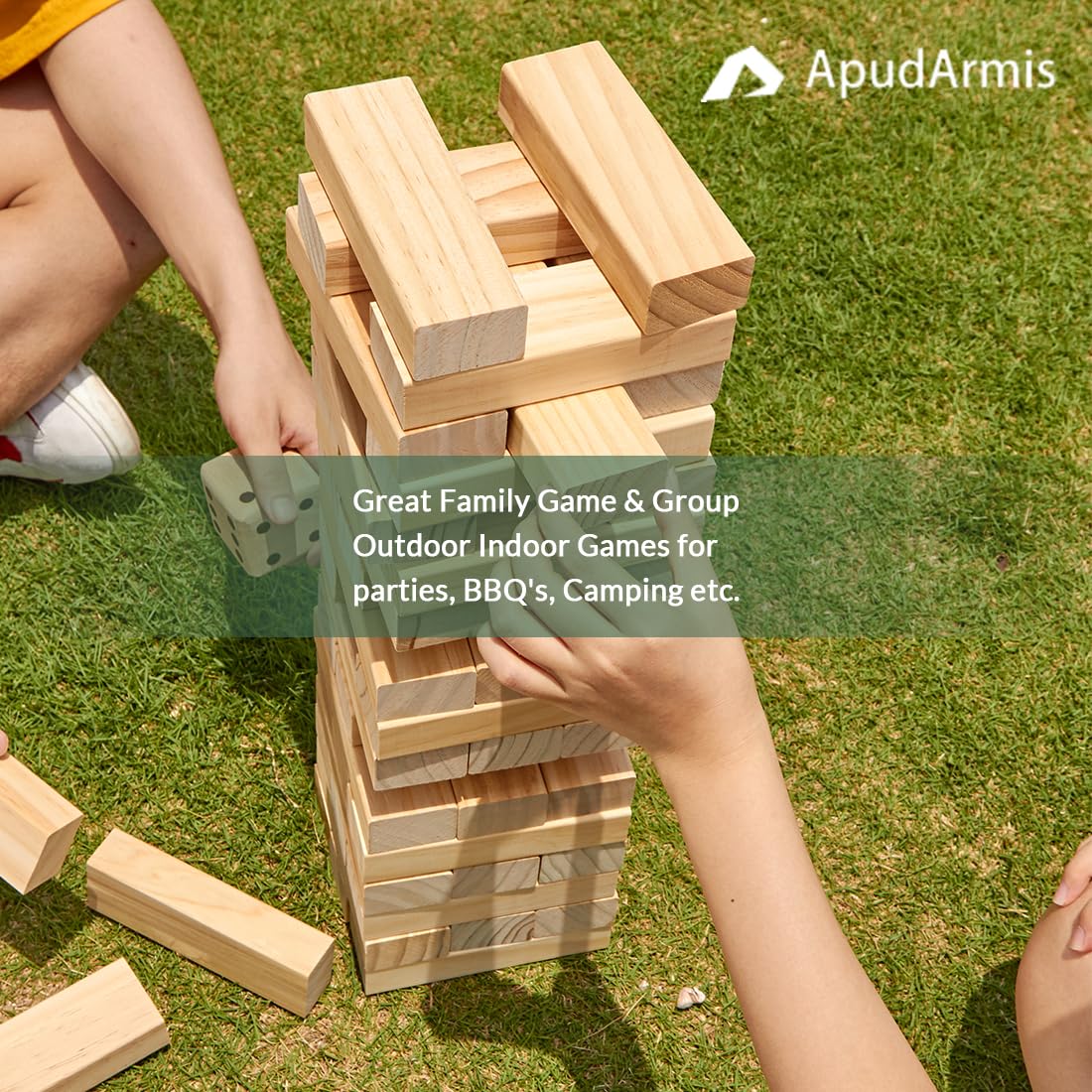 ApudArmis 54 PCS Tumble Timber Set [Up to 3.2FT], Pine Wooden Tumble Tower Game with Dice and Scoreboard Set - Classic Block Stacking Board Game for Teens Children Teenagers