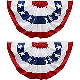HOOSUN American Flag Bunting for Outside,1.5x3 FT Bunting Flags Patriotic Decorations,Red White and Blue USA Pleated Fan Flag,Presidents Day Decorations American Flags Banners for Porch,2 Pack