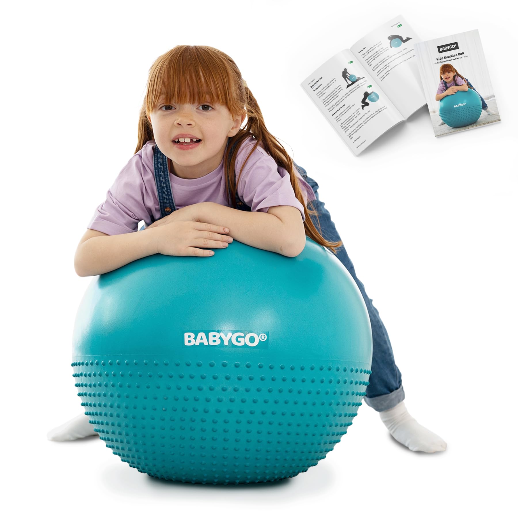 BABYGO® Sensory Exercise Ball for Kids Children | Autism Therapy Calming Development Activities Motor Skills | Exercise Book & Pump Included | Anti Burst 45CM,Blue|Orange (Exercise Ball, Blue)