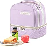 Double Deck Lunch Box Bag Women - Vegan Leather Insulated Waterproof Leakproof Cooler for Work Travel Picnics - Teacher Mothers Day Christmas Birthday Gifts