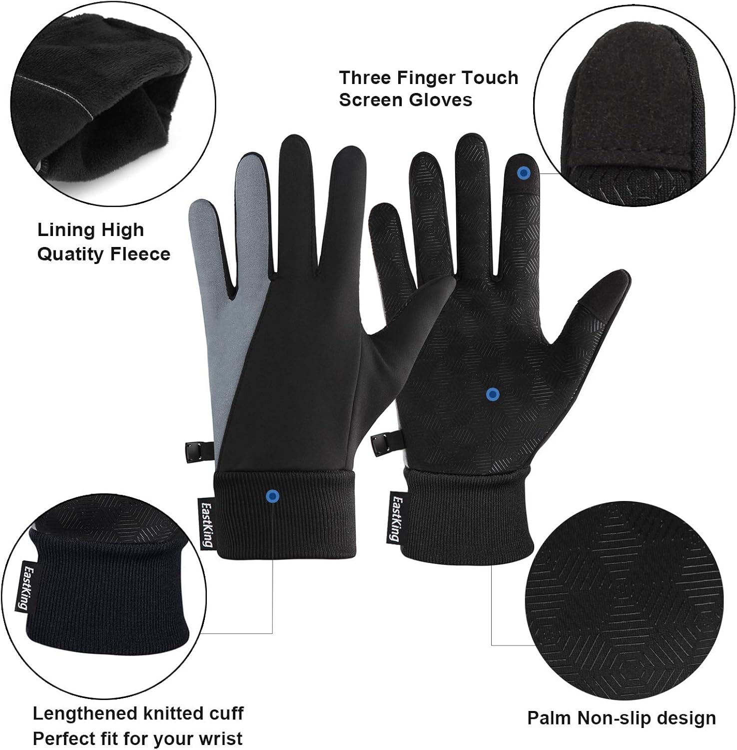 Winter Gloves for Men Women,Touch Screen Windproof Cold Weather Warm Gloves for Running Cycling Biking Hiking: Clothing