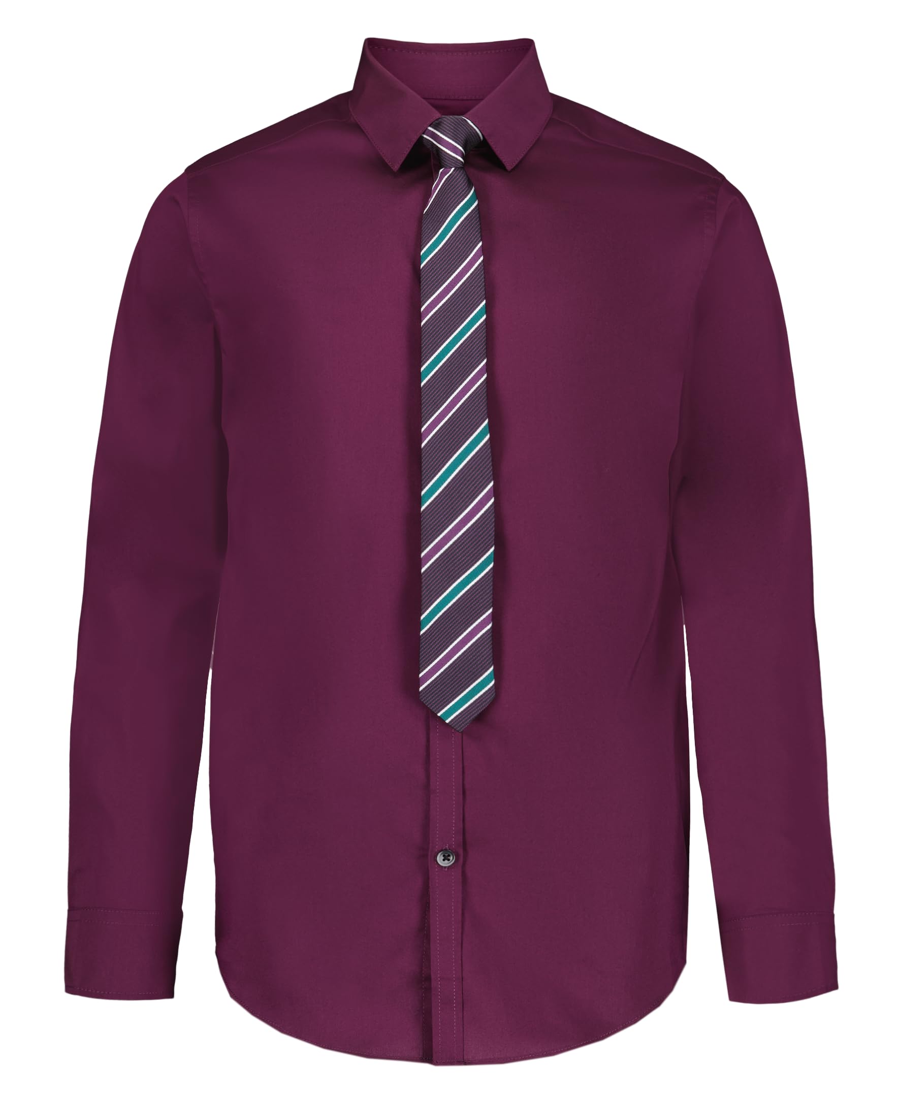 Van Heusen Long Sleeve Collared Button-Down Dress Shirt and Tie Set, Dark Purple/Stripe, 8 Image