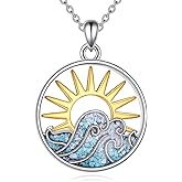 AINFQY Ocean wave Necklace for Women 925 Sterling Silver Sun Wave Pendant Necklace Turquoise Jewelry Gift