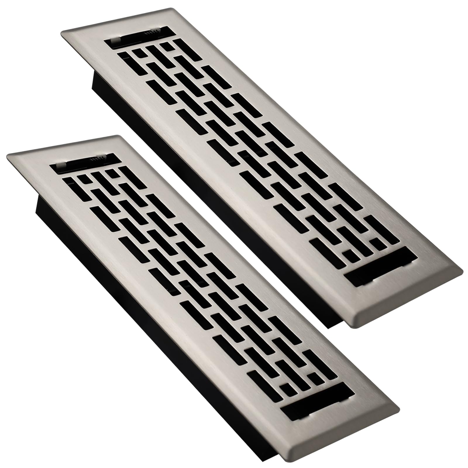 SANYCASA 2 Pack Floor Register 2x10 Inches Heavy Duty Walkable Steel Floor Vents Ease Adjust Air Flow Direction Floor Registers - Boston Design - Satin Nickel Air Floor Vent Covers for Home Image