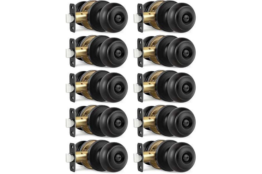 LANSTE Black Door Knobs, 10 Pack Privacy Door Knobs Interior Door Knob for Bedroom/Bathroom Keyless Doorknobs Interior/Exterior Lockset, Black Modern Design Door Hardware