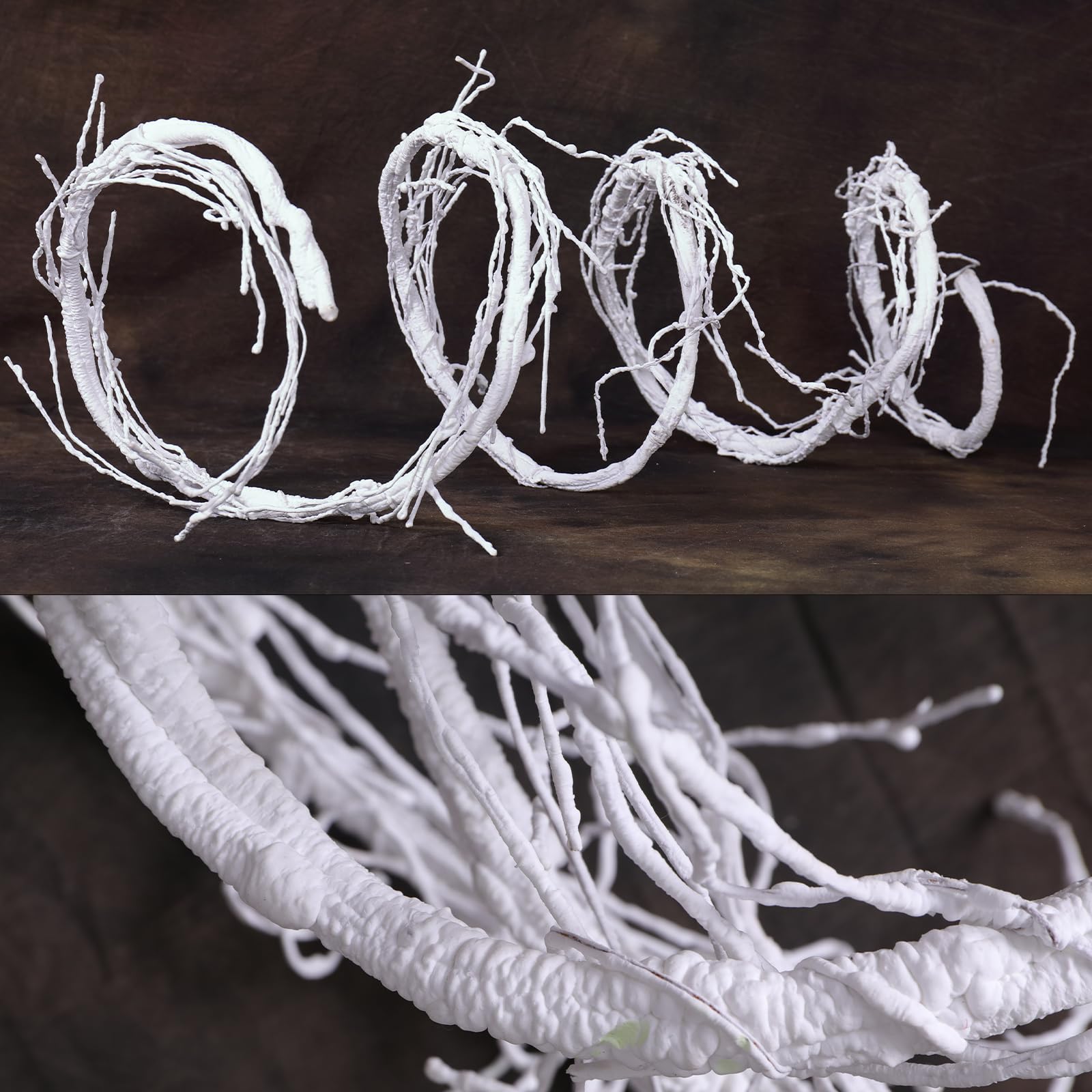 Photo 1 of 118inch Long Bendable White Grapevine Garland Artificial Tree Branches Fake Cherry Blossom Twigs Grape Flore Vines Wall Hanging Wreath Reptile Climbing For Door Christmas Swing Arch Decoration(Medium)