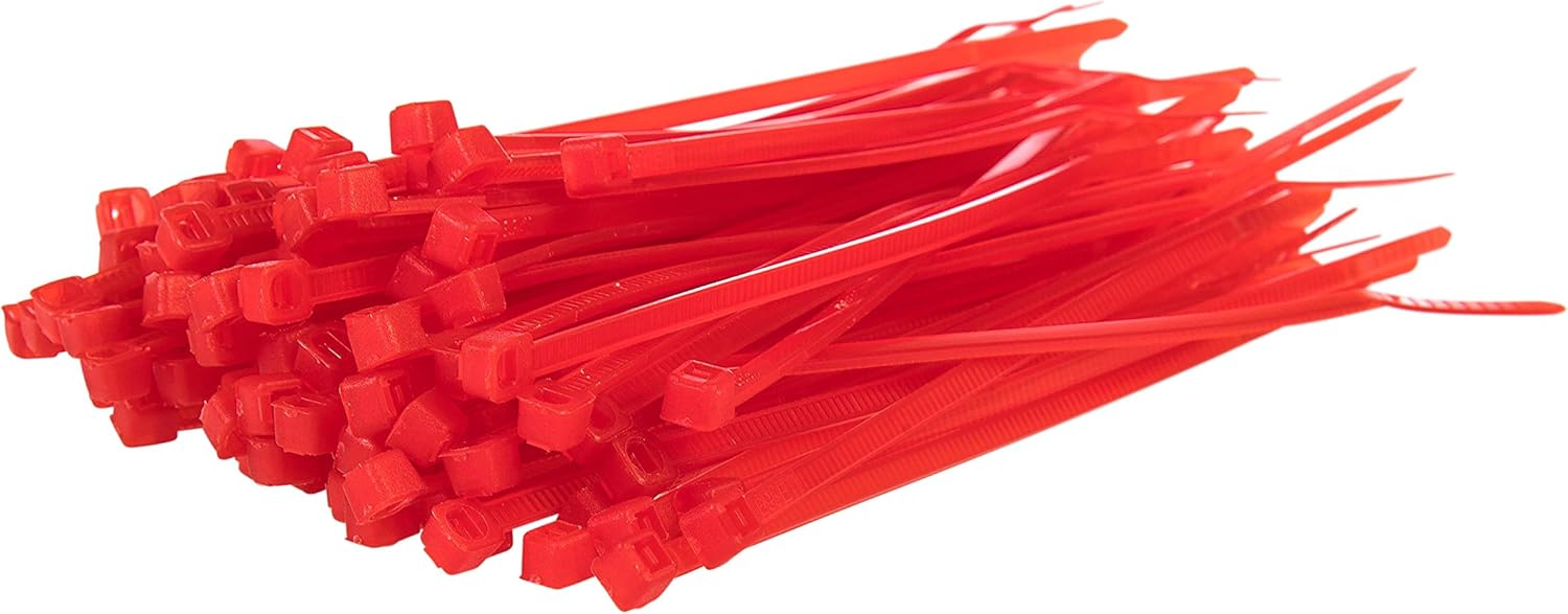 100 Pack of Red Cable Ties 100mm x 2.5mm Premium Tie Wraps High