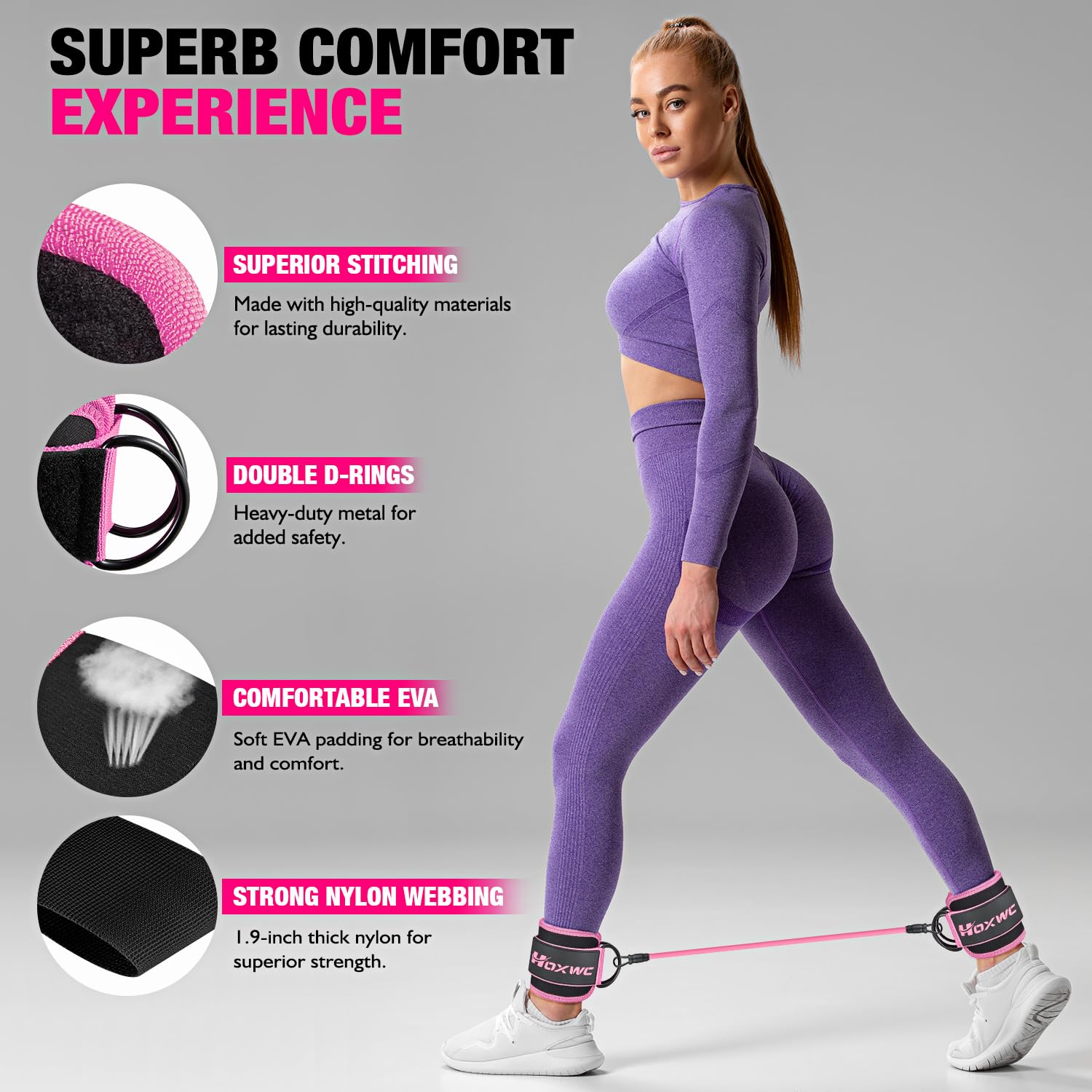 HOXWC Ankle Bands with Cuffs for Leg and Booty Workouts - Resistance Bands for Kickbacks and Hip Training - Image 4
