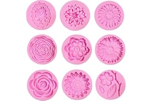 DD-life 9 Pcs Flowers Fondant Molds Silicone Molds for Cupcake Dessert Chocolate Jelly Cookie Decor, Jewelry, Pastry, Chocolate,Handmade Soap Mould Candy Making
