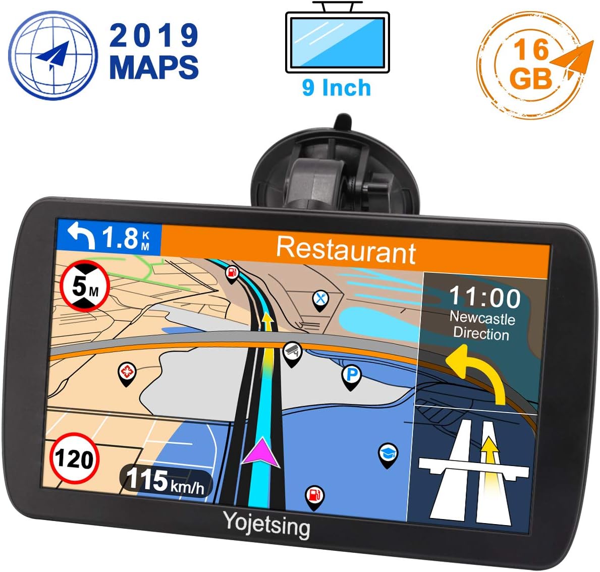 Sat Nav GPS Navigation System, YoJetSing 9 inch 16GB 256MB Car Truck Lorry Capacitive Touch