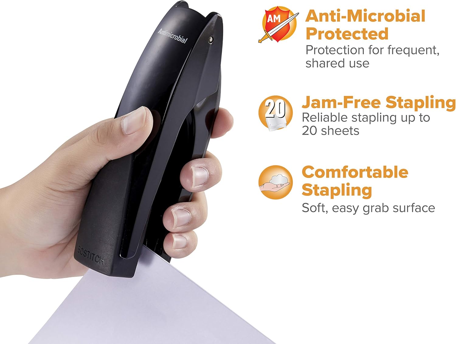 Bostitch Office Antimicrobial Premium Metal Executive Stand-Up Desktop Stapler, Black (B3000-BLK) : Desk Staplers : Office Products