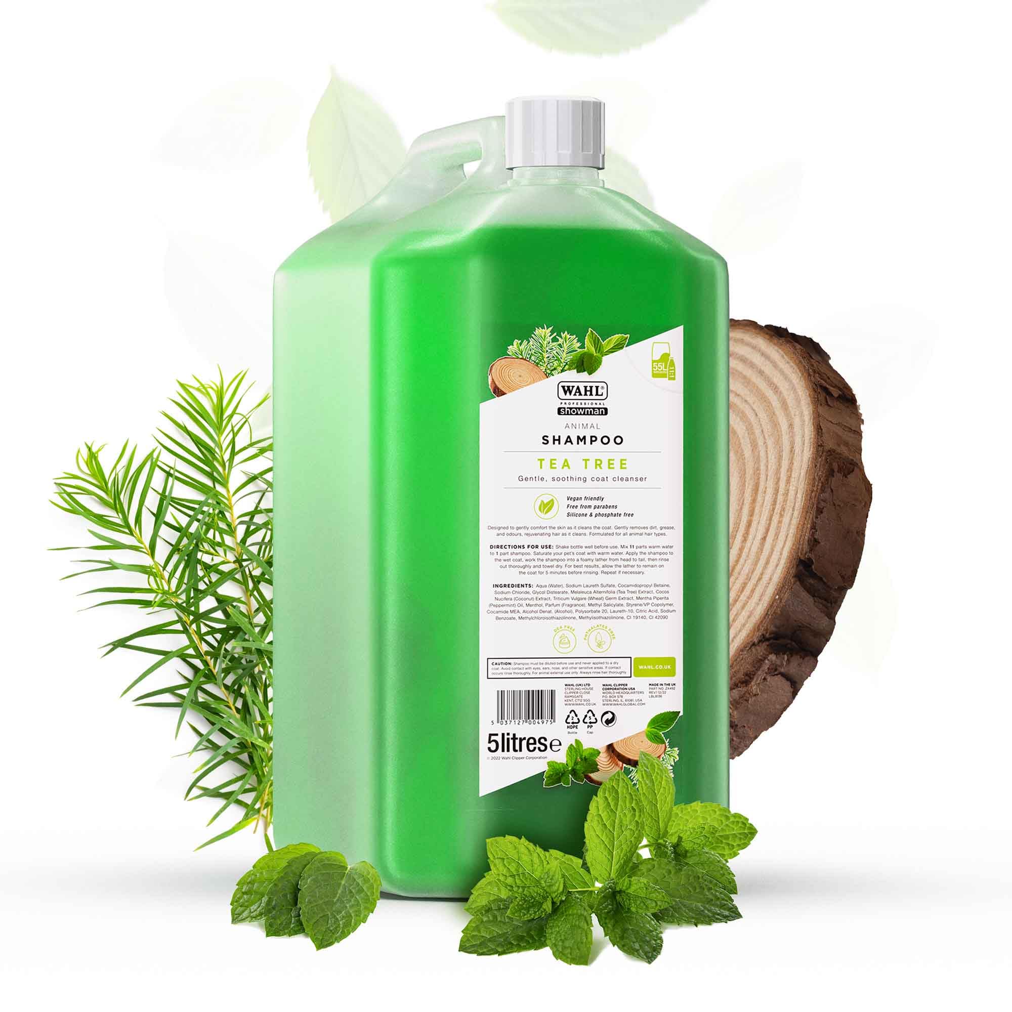 Wahl Tea Tree Animal Shampoo 5L – Vegan Formula for Sensitive Skin, Concentrated 11:1 Blend That Cleans Thick Coats and Helps Remove Dirt, Odors and Grease. Suitable for All Hair Types