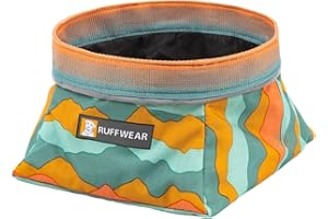 Ruffwear, Quencher Collapsible Dog Bowl, Packable Food & Water Bowl with Waterproof Lining, Water-Resistant Shell, & Reflective Trim, Lightweight, 4.2 Cups (1 L), Spring Mountains, Medium