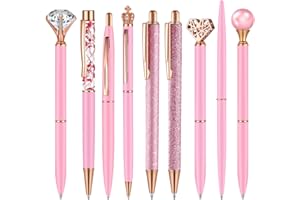 Janmini 9 Pcs Ballpoint Pens Set Metal Crystal Diamond Glitter Pens for Journaling Black Ink Pretty Cute Things Fancy Stationery Gifts for Women Girls Birthday Home Office Desk(Pink)