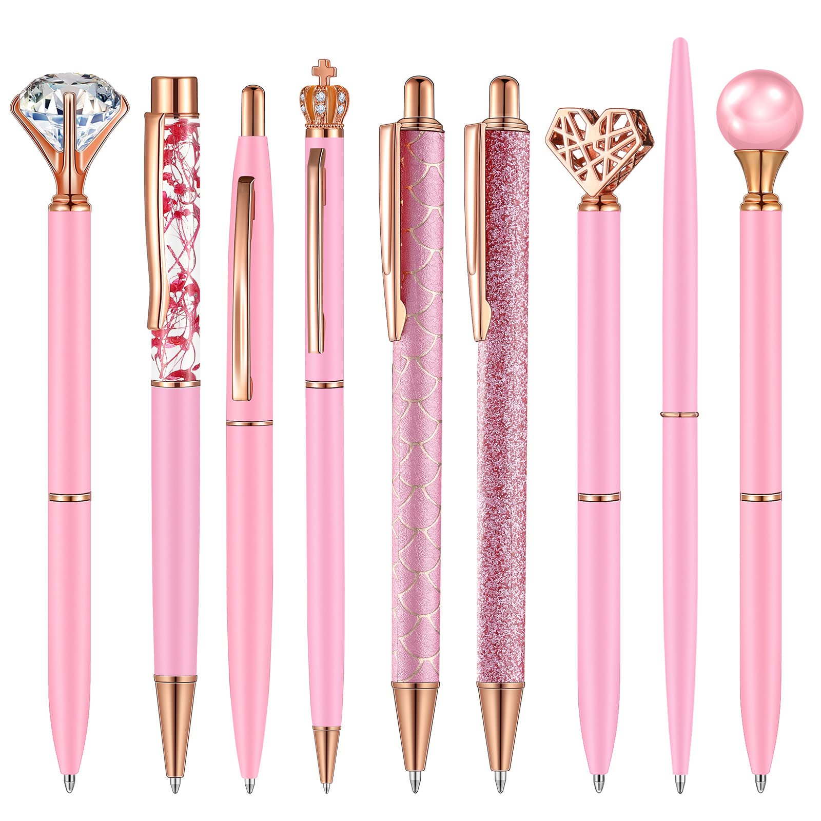 Photo 1 of Janmini 9 Pcs Ballpoint Pens Set Metal Crystal Diamond Glitter Pens for Journaling Black Ink Pretty Cute Things Fancy Stationery Gifts for Women Girls Birthday Home Office Desk(Pink)