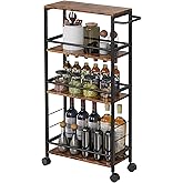 Slim Rolling Cart, 4-Tier Kitchen Storage Rolling Cart, Narrow Cart with Handle, Mobile Utility Cart for Small Space, Shelving Unit for Kitchen, Dining Room, Living Room, Home Office, Laundry Room