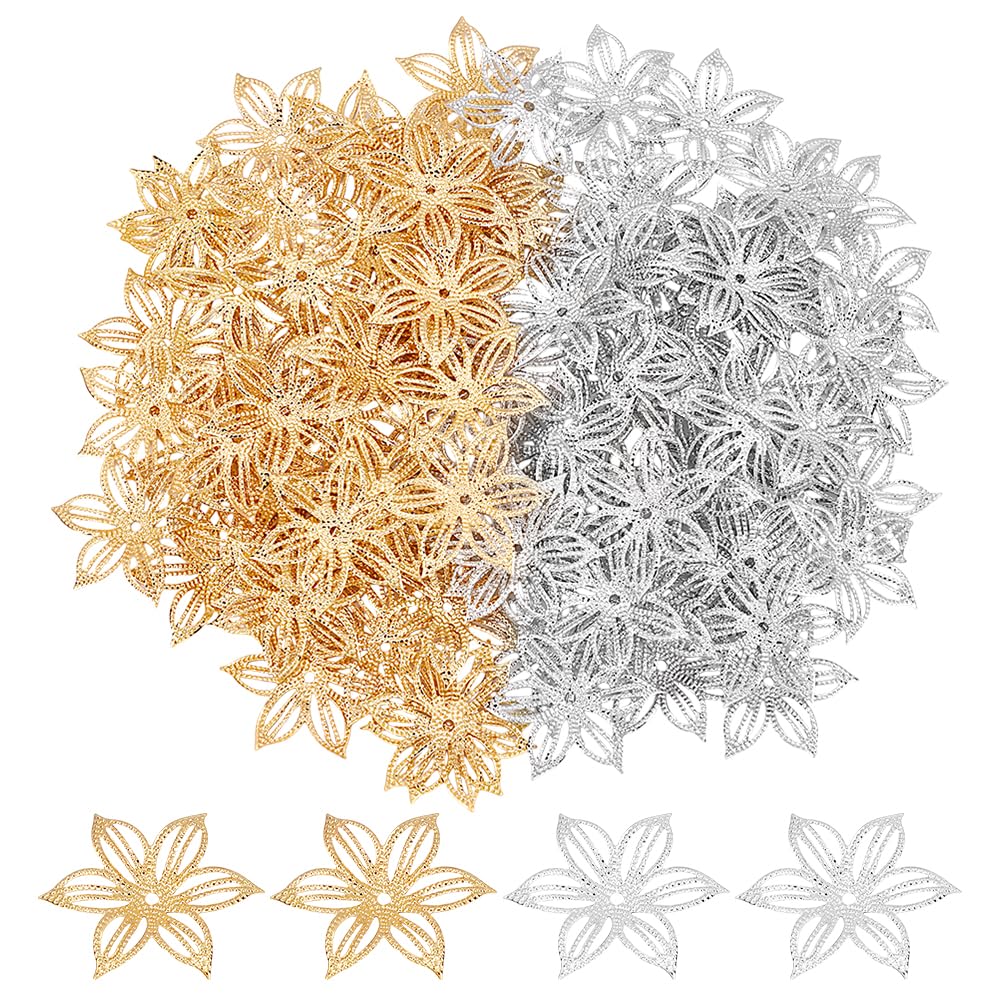 Photo 1 of UNICRAFTALE About 100Pcs Flower Bead Caps 2 Colors Hollow Vintage Filigree Caps 6-Petal Flower Spacer Caps Iron Floral Spacer Beads DIY Bracelet Making End Caps for Jewelry Making Supplies