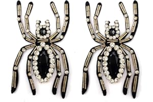 ESH7 2 Pcs Spider Beaded Patches Rhinestone Black Crystal Sew On Sequin Patch Handmade Insect Bead Patch Applique for T-Shirt Handbag Jeans Jackets Shoes Backpack Cap