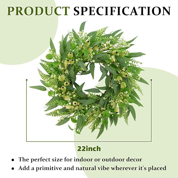 GREEN EUCALYPTUS WREATHS FOR FRONT DOOR,22 INCH ARTIFICIAL SPRING SUMMER WINTER WREATH WITH LARGE GREEN BERRIES,EUCALYPTUS LEAVES FOR INDOOR OUTDOOR WALL PORCH FESTIVAL FARMHOUSE HOME HOLIDAY DECOR.