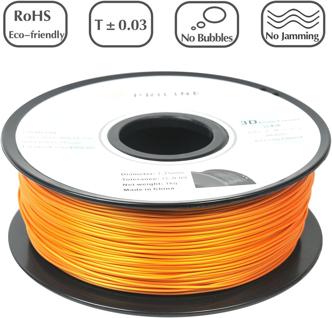 PRILINE PLA-1KG 1.75 3D Printer Filament, Dimensional Accuracy +/- 0.03 mm, 1kg Spool, 1.75 mm, Golden (Pantone Code:7411C)