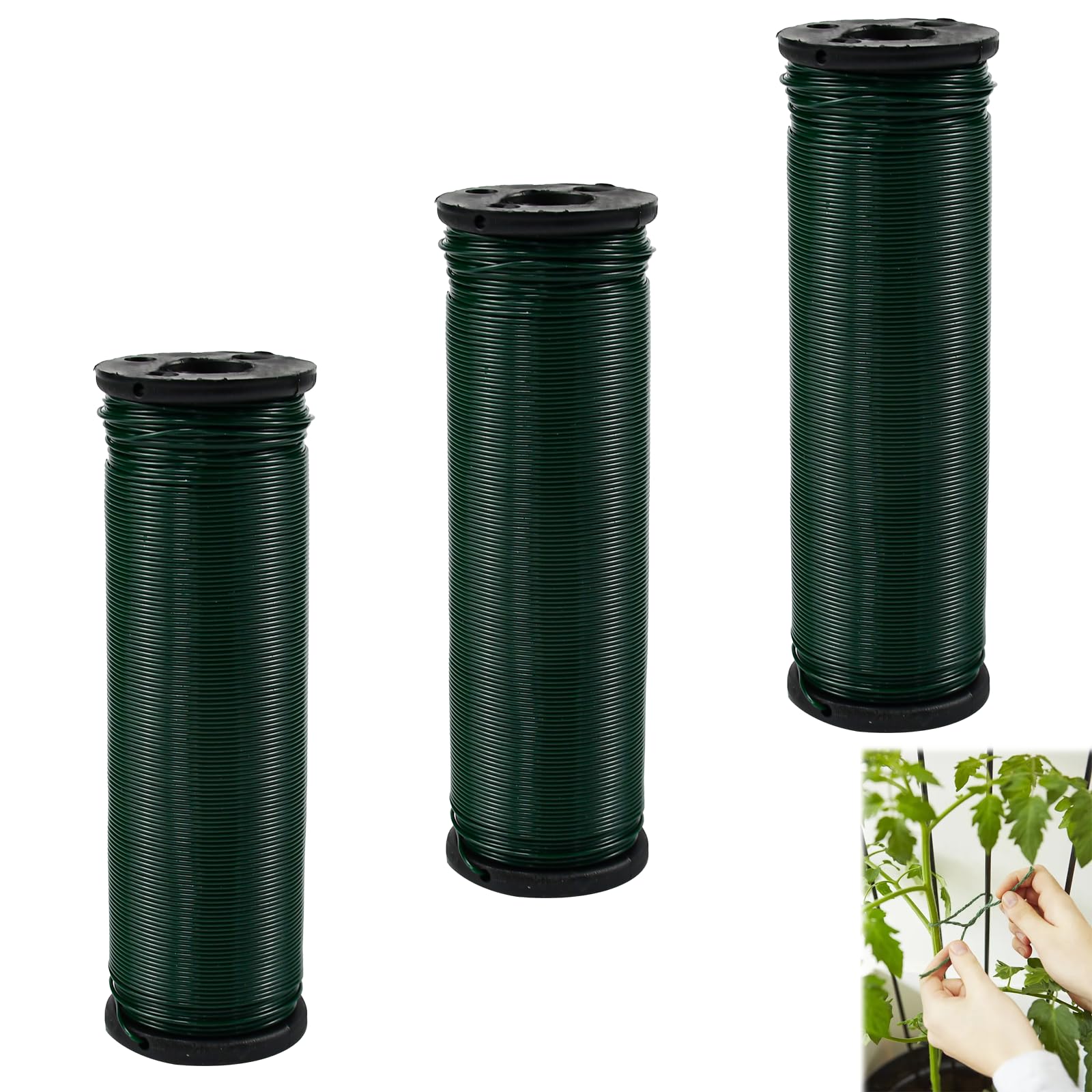 YBCCBY 3 rolls 100 M/roll ø0.7mm Garden Plant Ties Green Garden Wire Garden Twist Tie Flexible Soft Plant Wires Twist Ties Reusable for Gardening Climbing Plants, Vines, Shrubs and Flowers, Tomato