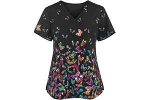 HXHYQKP Plus Size Scrubs for Women Printed Summer Tops for Women 2024 Scrubs Scrubs for Women Stretchy Nursing Scrubs Shirts