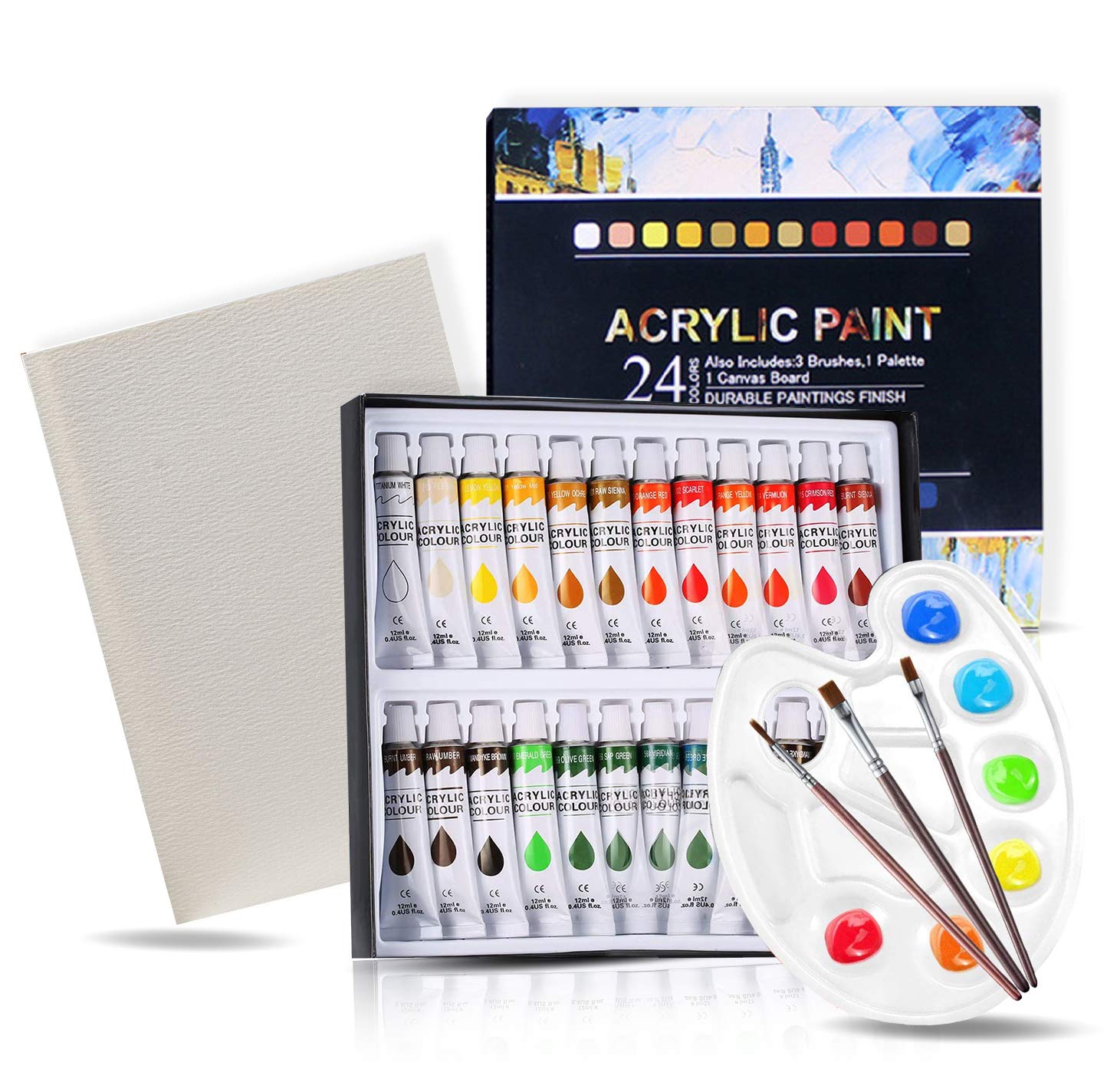 Acrylic Paint Set 24 Colors Tubes Acrylic Paints for Painting Non Toxic Paint Sets for Kids Adults Beginners Students Professional Artist Art Kit for Canvas Rock Wood Fabric Crafts