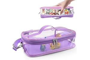 Taladad Carrying Case for Tonie Figures,Transparent Carrying Bag,Portable Storage Bag with Magnetic Base for 20-30 Tonie box Figures Characte Organizer (Purple)