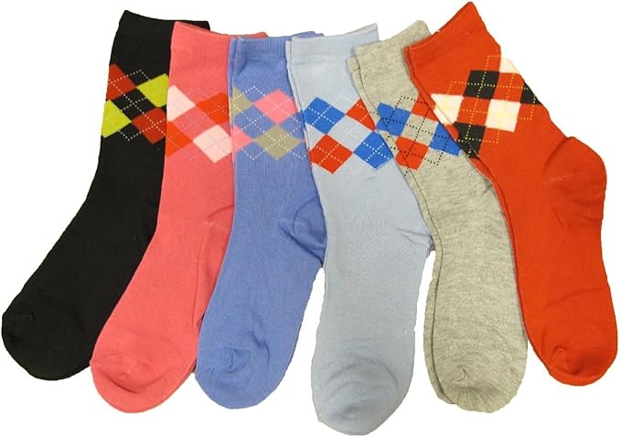 Women's Argyle Socks, 12 Pair Size 9-11 Crew Length Multi-Colored. at