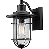 Globe Electric 44094 1-Light Outdoor/Indoor Wall Sconce, Black Finish, Seeded Glass Shade, Coastal Modern Design, Weather-Res
