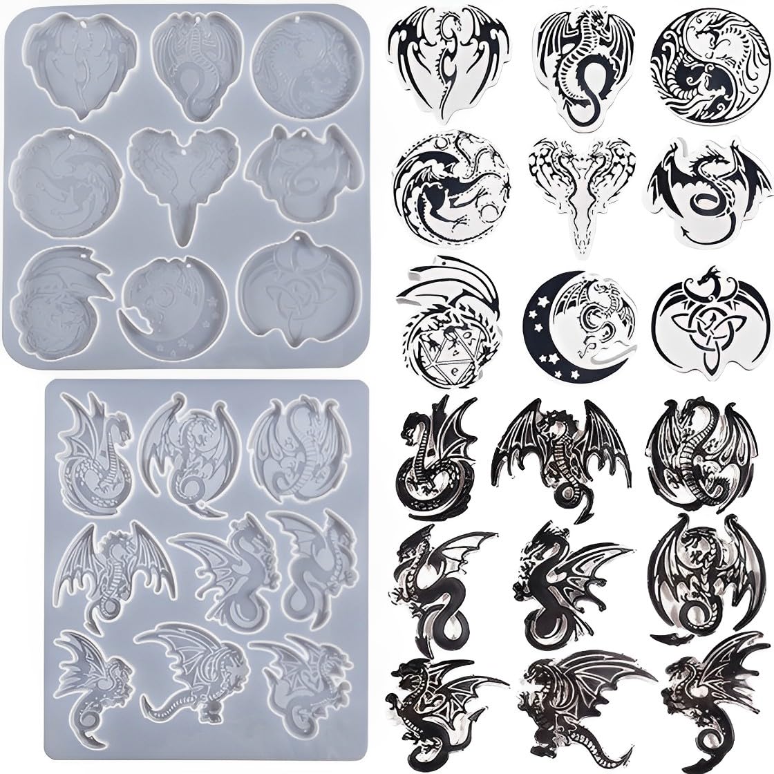 HyzaPhix 2PCS Dragon Silicone Mould Keychain Resin Moulds, Flying Dragon Epoxy Moulds Jewellery Making Moulds Animals Casting Moulds for DIY Necklace Pendant Ornaments Craft (CAM2930ZX)