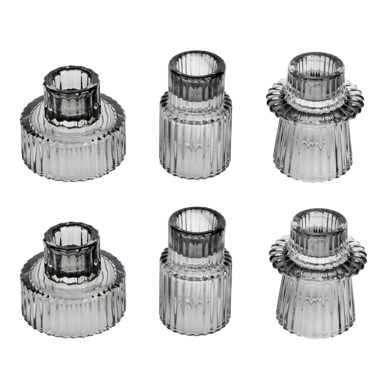 HofferRuffer Candle Holders Set of 6,Glass Votive Tealight Holders for Taper/Pillar/Tealight Candles,Candlesticks for Table Centerpiece, Wedding,Birthday,Gifts（Grey）