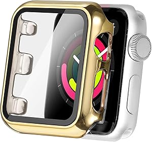 Secbolt 44mm Case Compatible Apple Watch Series 4 & Series 5 with Built in Tempered Glass Screen Protector- All Around Protective Case for Apple Watch Series 5/4 44mm (Gold)